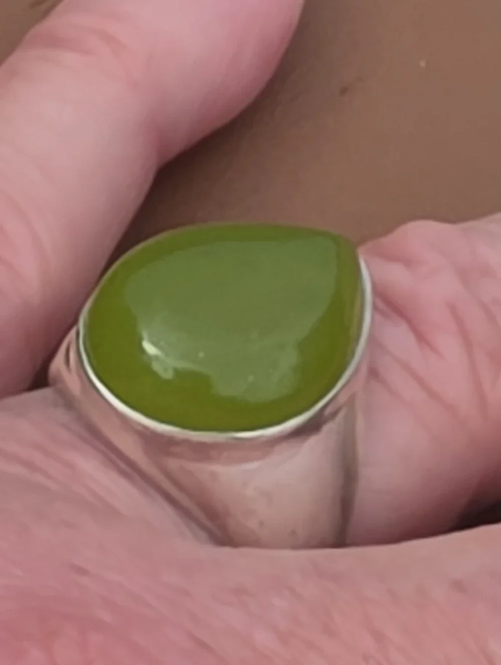 Olive Green Chalcedony Gemstone Ring In 925 Sterling Silver (9.5)